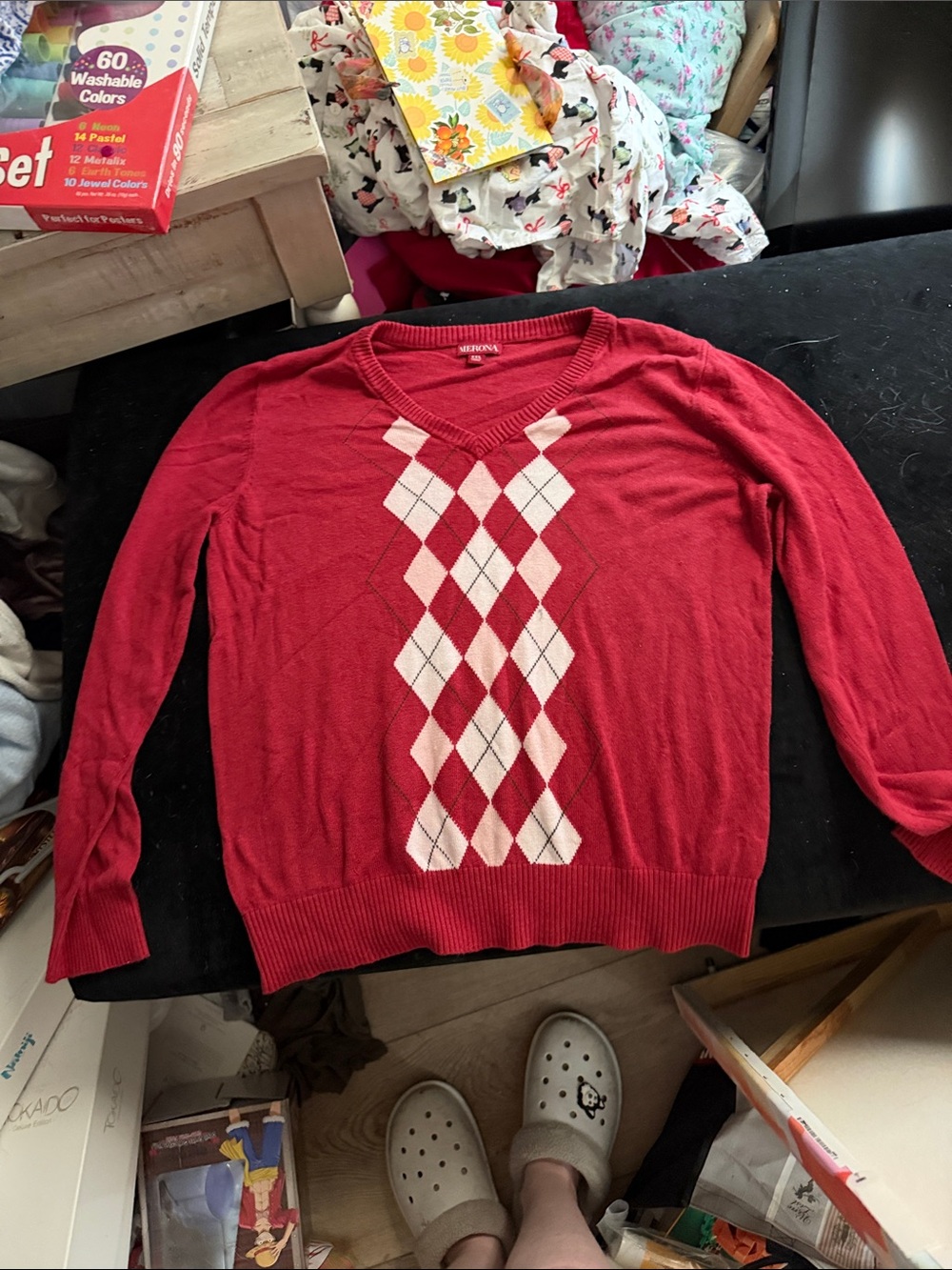 Merona Red V-Neck Argyle Sweater